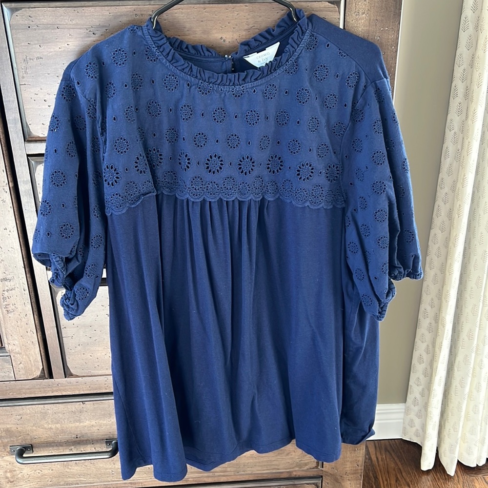 Crown & Ivy navy eyelet top